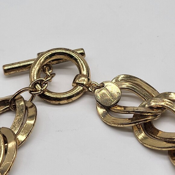 Talbots Gold Tone Chain Statement Necklace with Black Seed Beed Chunky Links - Picture 3 of 6